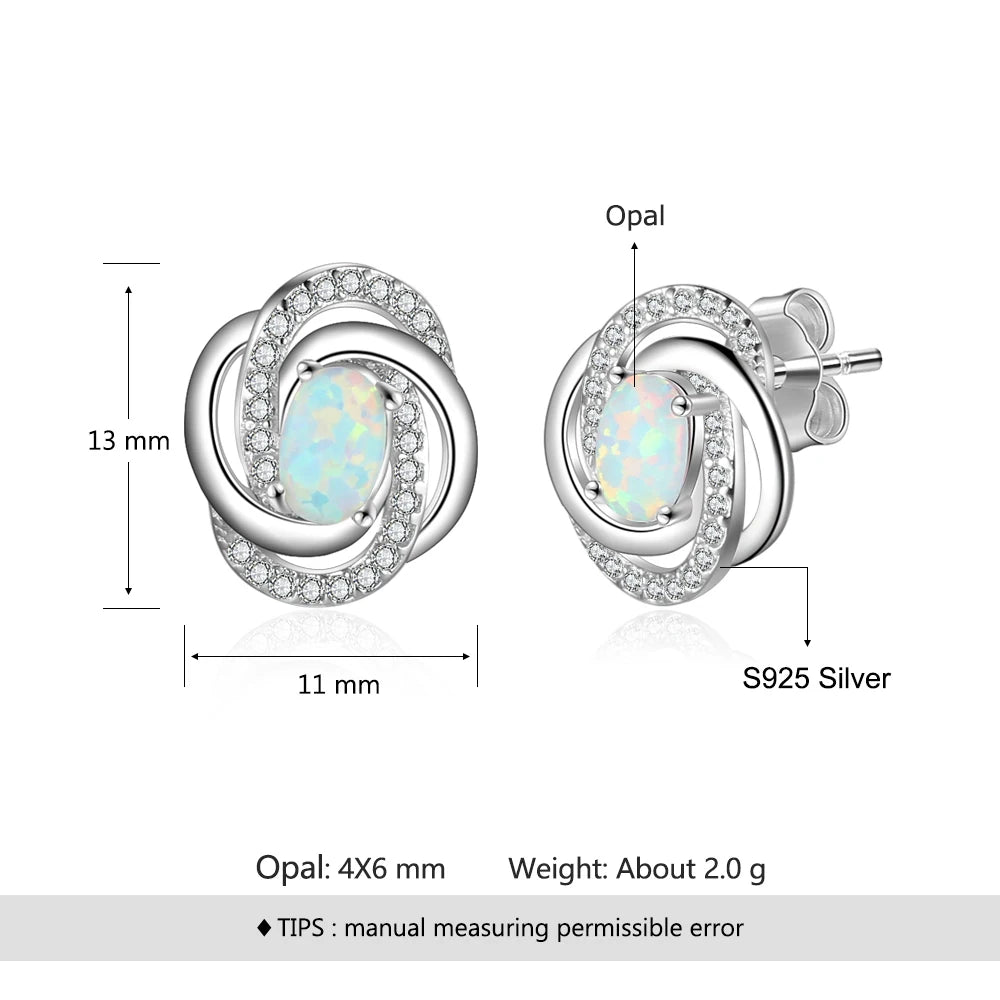 925 Sterling Silver Opal Earrings with Cubic Zirconia Twist Knot Stud Earrings for Women Silver 925 Jewelry Gift  (Lam Hub Fong)