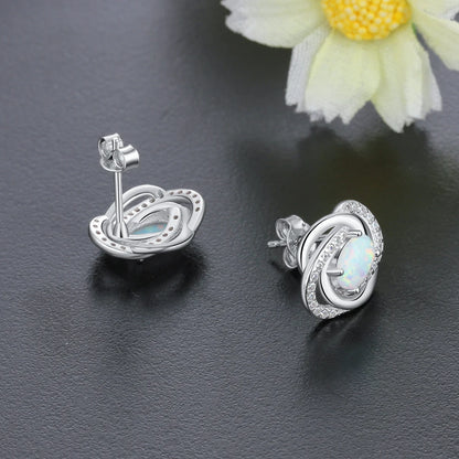 925 Sterling Silver Opal Earrings with Cubic Zirconia Twist Knot Stud Earrings for Women Silver 925 Jewelry Gift  (Lam Hub Fong)