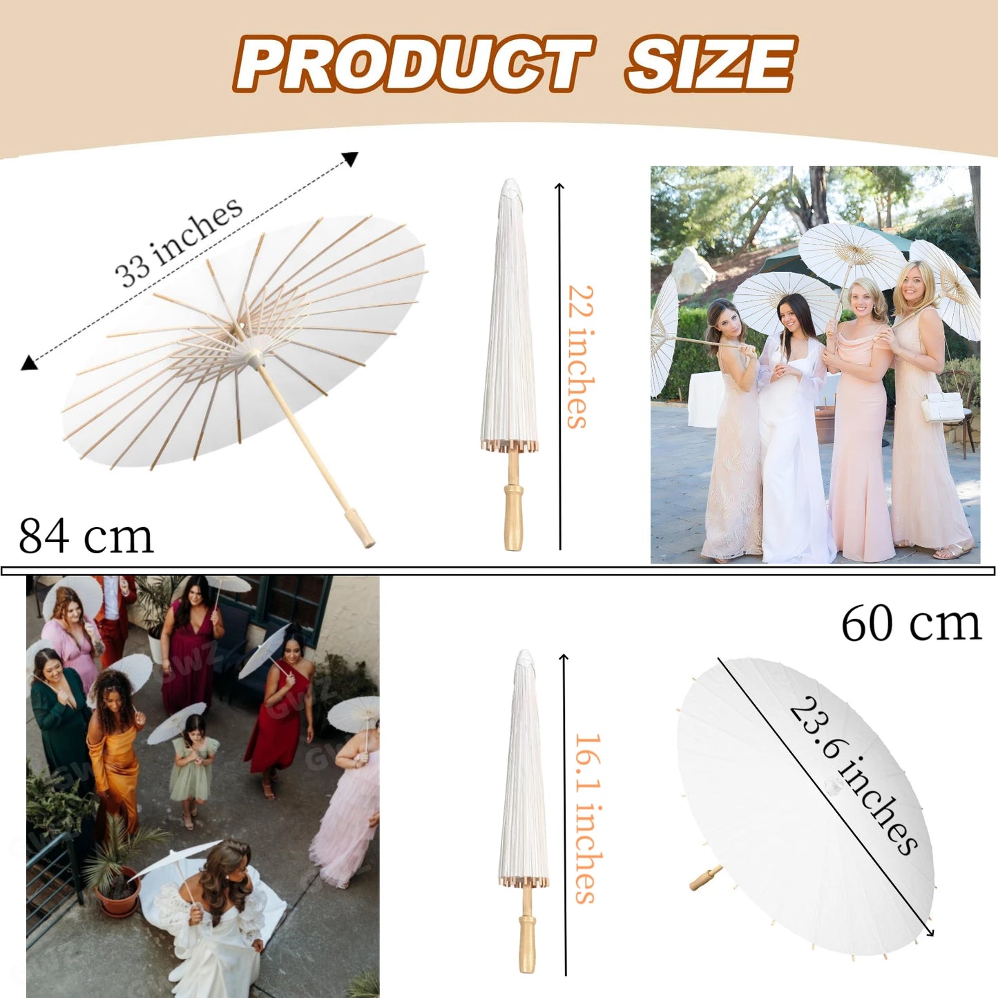 5/12/16PCS Paper Parasol Wedding Paper Umbrella Party Favor 60/80cm White Umbrellas for Bridal Shower Centerpieces Photo Props