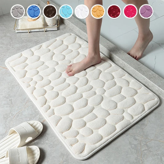 1pc Flannel Pebble Embossed Bathroom Water Absorbing Non Slip Floor Mat Is Soft And Comfortable Suitable For Bathroom Floors