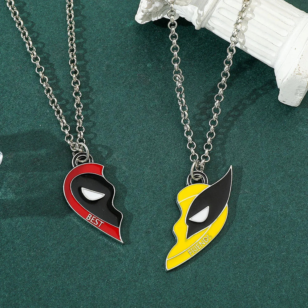 1Pair Marvel Deadpool & Wolverine Necklace Best Friends Set Split Heart Matching Pendant Necklace for Fans Accessories Gift