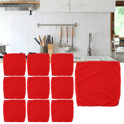 10Pc Microfiber Car Cleaning Cloth Water Absorbent Lint Free Red Wash Towels For Kitchen/Bathroom Home Car Accessories 30*30cm