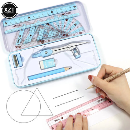 8Pcs/Set Compasses Rulers Professional Drawing Tools School Supplies Instruments Multifunctional Student Stationery Gift Prizes