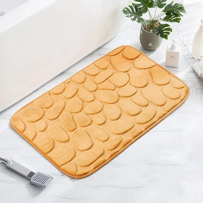 1pc Flannel Pebble Embossed Bathroom Water Absorbing Non Slip Floor Mat Is Soft And Comfortable Suitable For Bathroom Floors