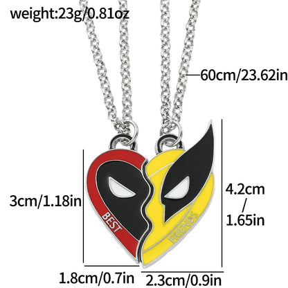 1Pair Marvel Deadpool & Wolverine Necklace Best Friends Set Split Heart Matching Pendant Necklace for Fans Accessories Gift