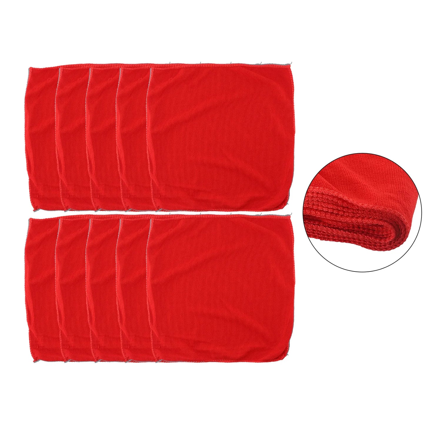 10Pc Microfiber Car Cleaning Cloth Water Absorbent Lint Free Red Wash Towels For Kitchen/Bathroom Home Car Accessories 30*30cm