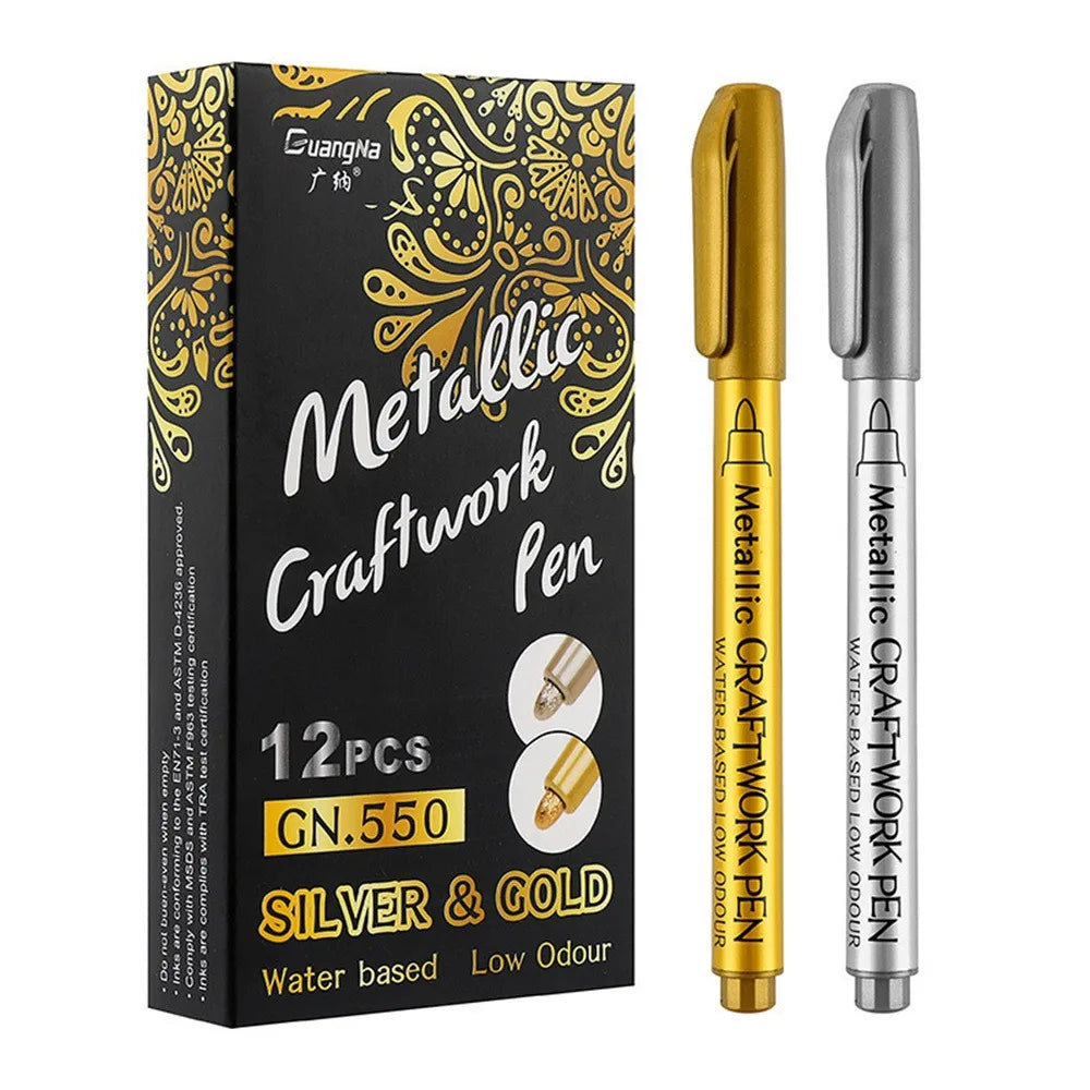 1/2/3PCS 2023 Brush Metallic Marker Pens Set Gold Silver White Permanent Art Markers For Artist Illustration Crafts Scrapbooking