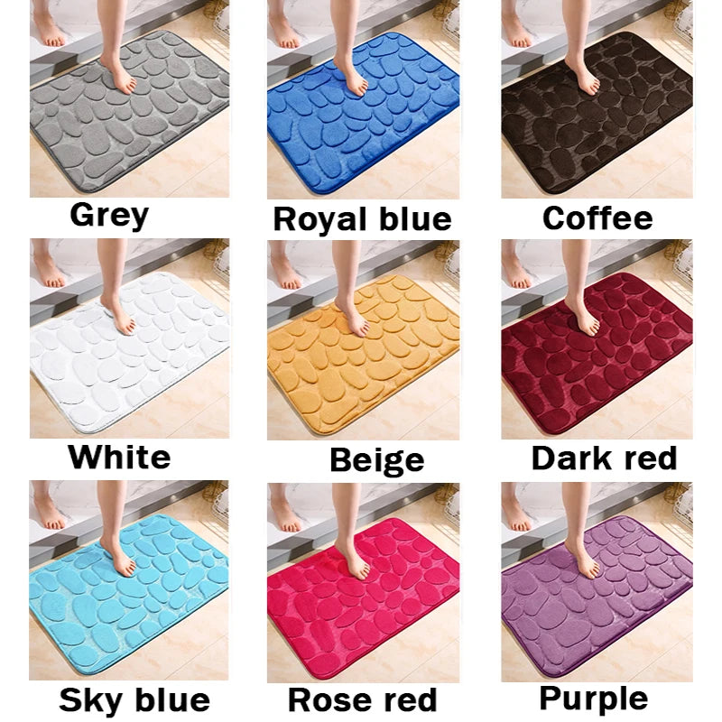 1pc Flannel Pebble Embossed Bathroom Water Absorbing Non Slip Floor Mat Is Soft And Comfortable Suitable For Bathroom Floors