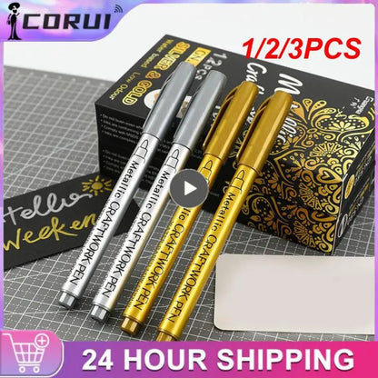 1/2/3PCS 2023 Brush Metallic Marker Pens Set Gold Silver White Permanent Art Markers For Artist Illustration Crafts Scrapbooking