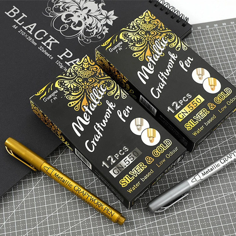 1/2/3PCS 2023 Brush Metallic Marker Pens Set Gold Silver White Permanent Art Markers For Artist Illustration Crafts Scrapbooking